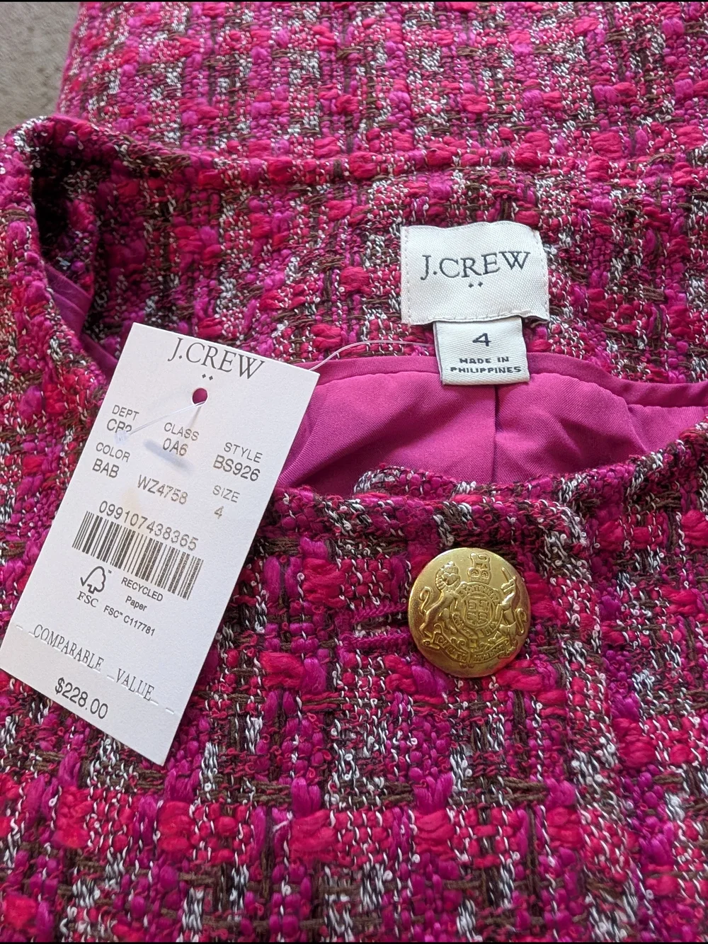 J Crew Factory Pink Plaid Cropped Blazer Size 4 Boucle Preppy Barbie Elle Woods